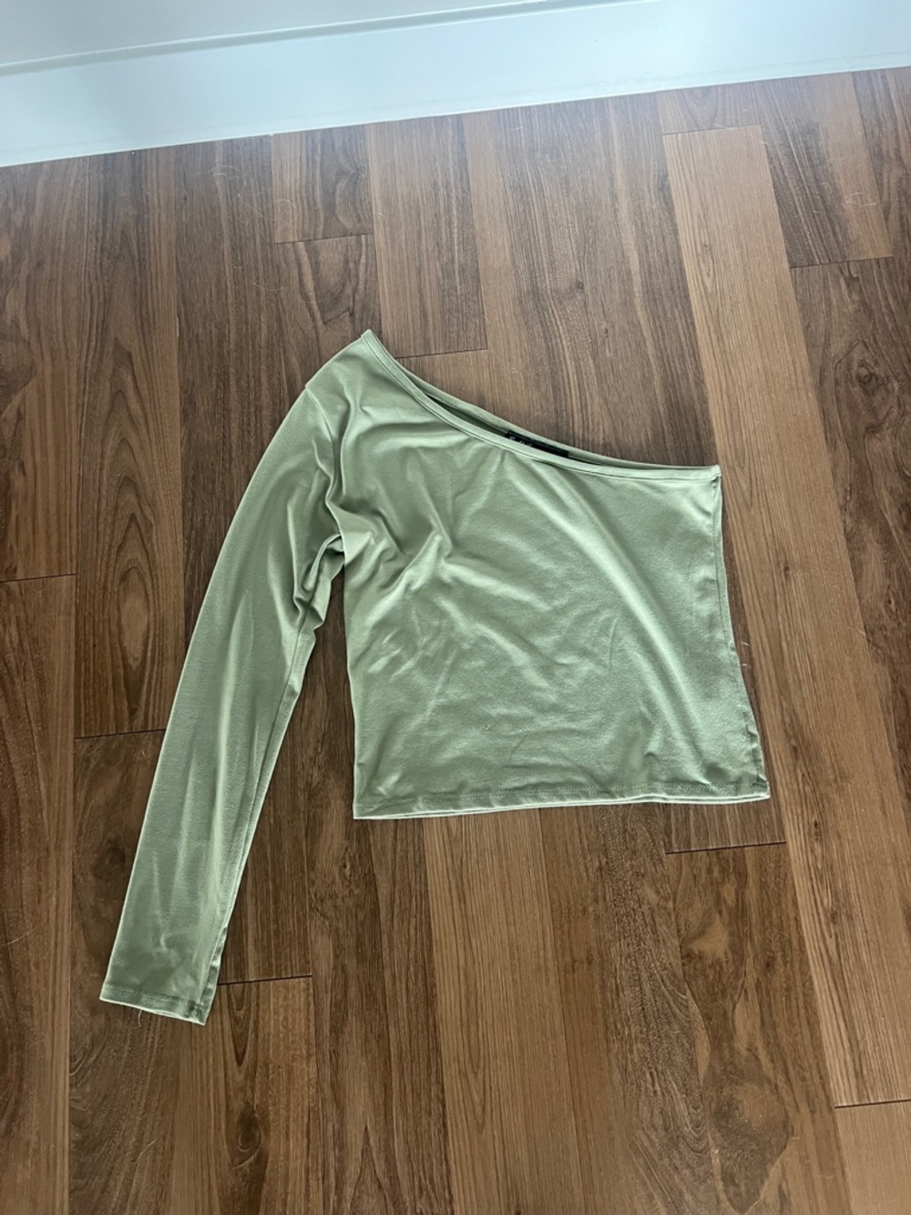 Asymmetrical One-Shoulder Long Sleeve Top - Sage Green